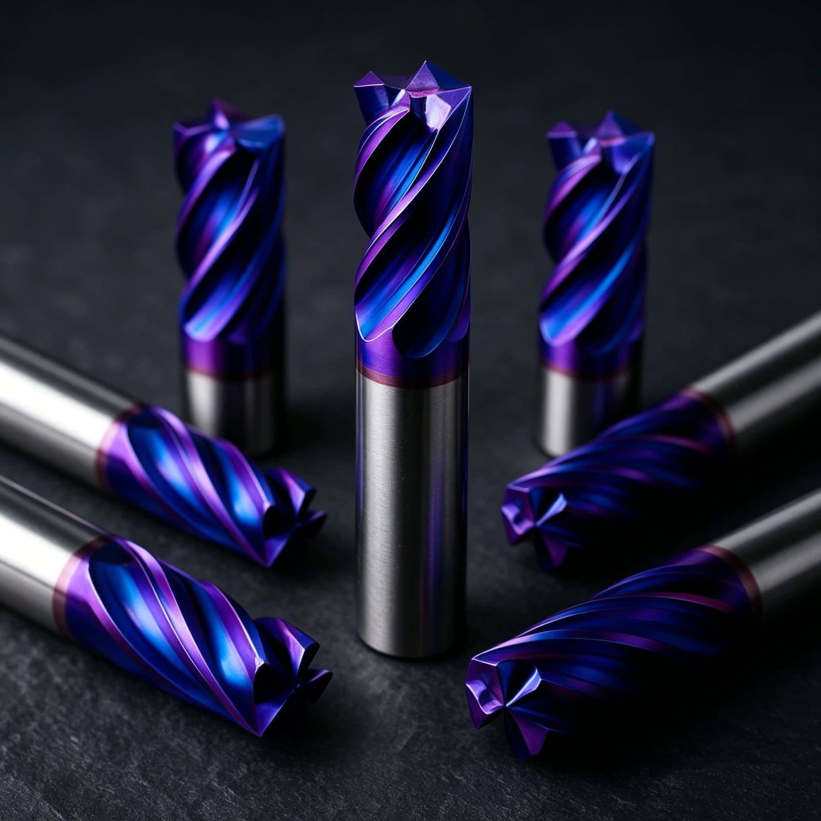Purple-blue iridescent coated carbide end mills for stainless steel